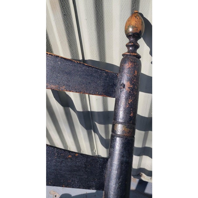 19Thc Early Original Black Painted Ladder Back Rocking Chair For Sale - Image 11 of 11