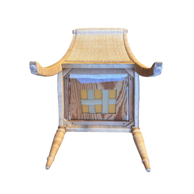 Vintage Woven Rattan High-Back Armchairs With Scroll Arms, a Pair For Sale - Image 12 of 12