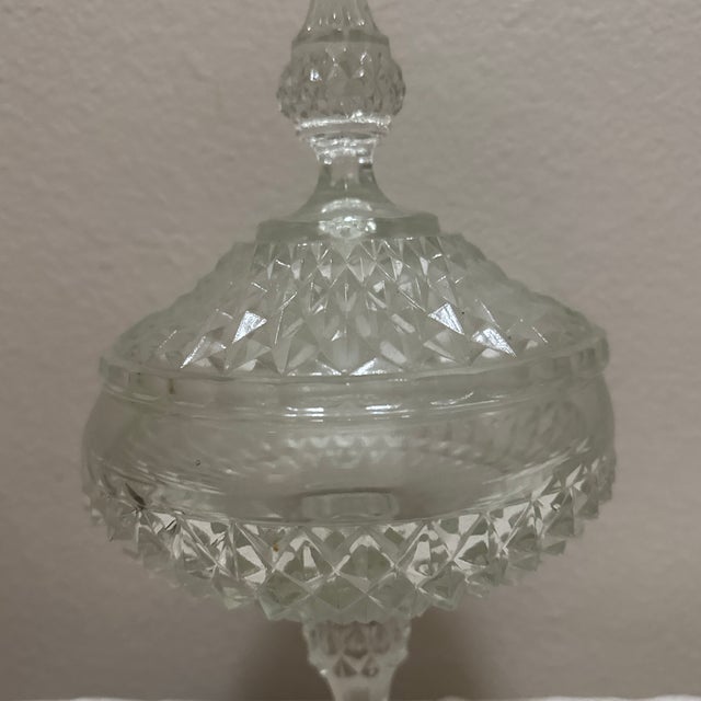 Mid-Century Modern Vintage Indiana Glass Diamond Point Footed Candy Dish For Sale - Image 3 of 7