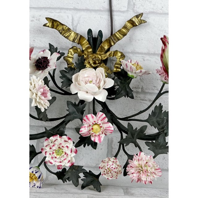 Realism 19th-Century Wall Sconce, Enhanced With Porcelain Flowers by Didier Gardillou For Sale - Image 3 of 5