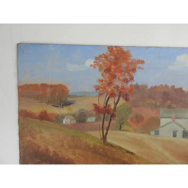 Vintage Mid Century Autumn Farmhouse Landscape Painting For Sale - Image 4 of 6