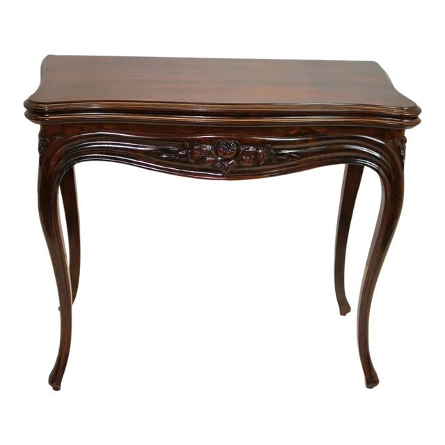 French Rosewood Card Games Hall Table With Folding Top & Inside Felt C. 19th For Sale