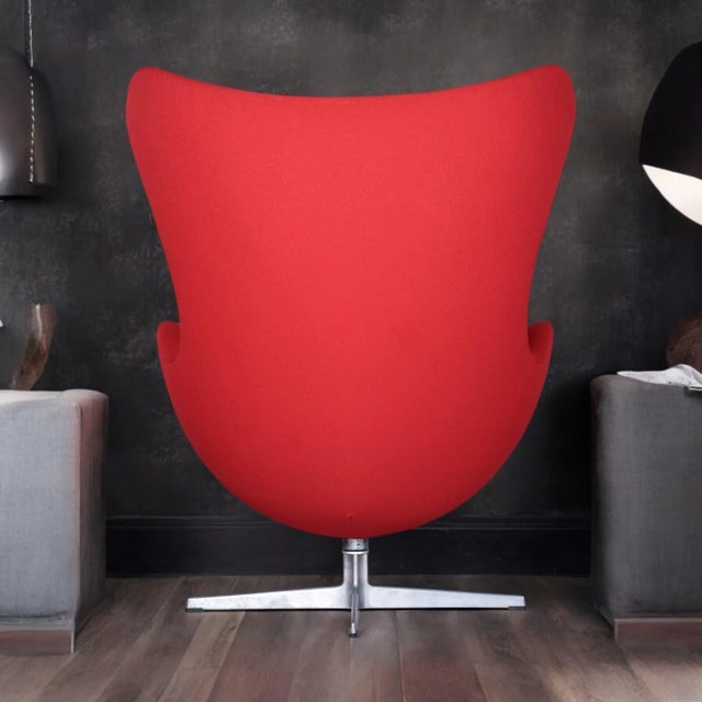 Metal Restored 1965 Red Arne Jacobsen Fritz Hansen Egg Chair & Ottoman For Sale - Image 7 of 12