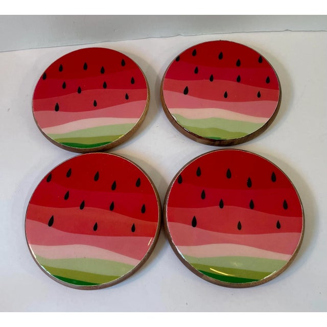 Mid 20th Century Vintage Watermelon Coasters With Wood Backs -Set of 4 For Sale - Image 5 of 5