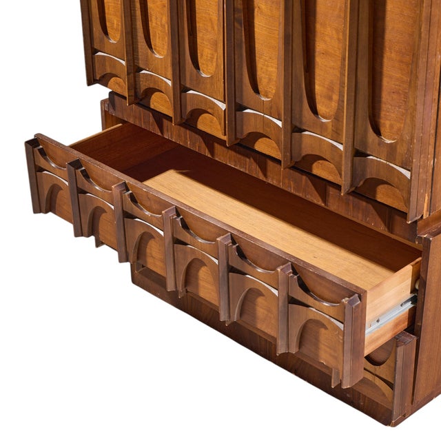 Brown Tobago Brutalist Mid Century Walnut Armoire Dresser For Sale - Image 8 of 9