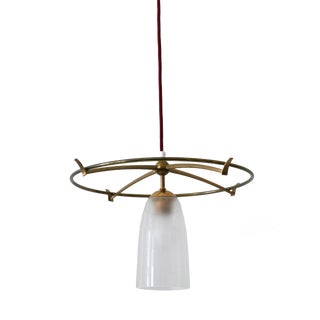 Minimalist Mid-Century Modern Brass & Glass UFO Pendant Lamp, Germany, 1950s For Sale