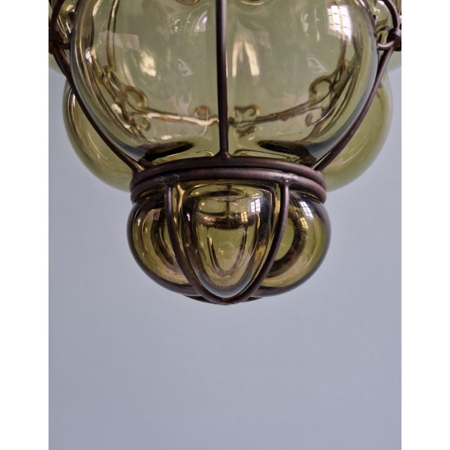 Glass Venetian Pendant Light in Blown Glass and Forged Metal, Mid-20th Century For Sale - Image 7 of 15