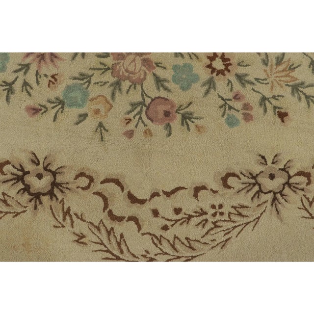 Oversized Antique Hooked Rug in Gold With Chinese Floral Designs - Rug & Kilim For Sale In New York - Image 6 of 9