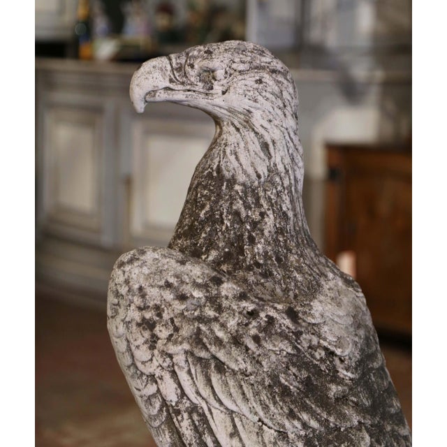Mid Century French Cast Stone Eagle Garden Sculpture on Pedestal For Sale In Dallas - Image 6 of 10