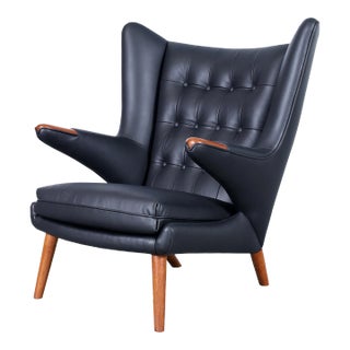 Danish Modern Leather "Papa Bear" Chair by Hans J. Wegner for a.p. Stolen, 1950s For Sale
