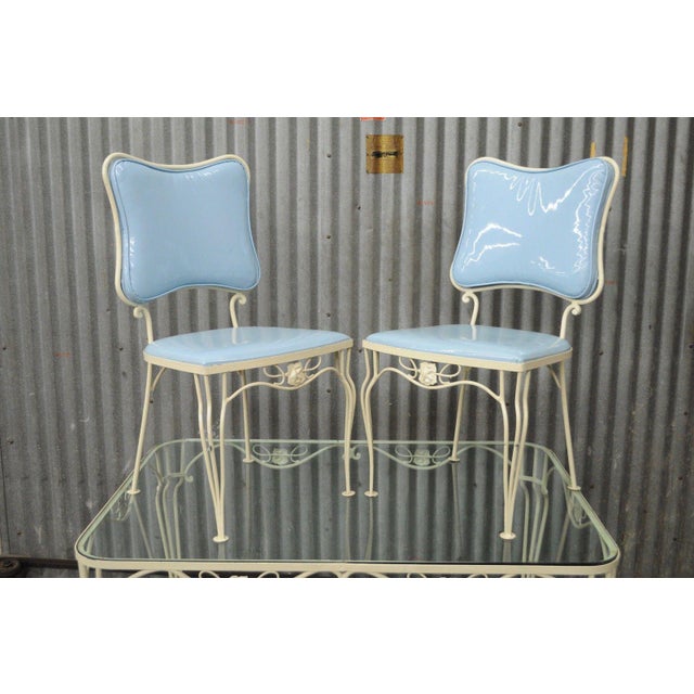 Vintage 5 Piece Blue Wrought Iron Patio Dining Set Table 4 Chairs