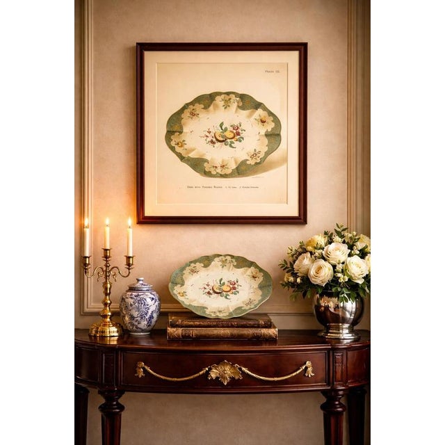 Worcester porcelain dish design with turquoise border, gold decor, 1910 this original chromolithograph illustrates a...