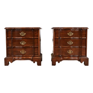 Harden Furniture Georgian Solid Cherry Wood Three-Drawer Bedside Chests, Pair For Sale