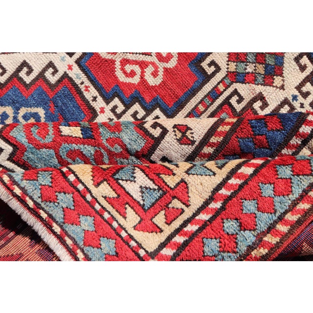 Antique Moghan Kazak Rug Showcasing Bold Geometric Medallions 4'6 X 6' For Sale - Image 10 of 11