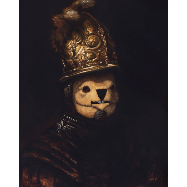 Marmot with the Golden Helmet by Henry Schreiber | Oil Painting of a marmot wearing a golden helmet For Sale