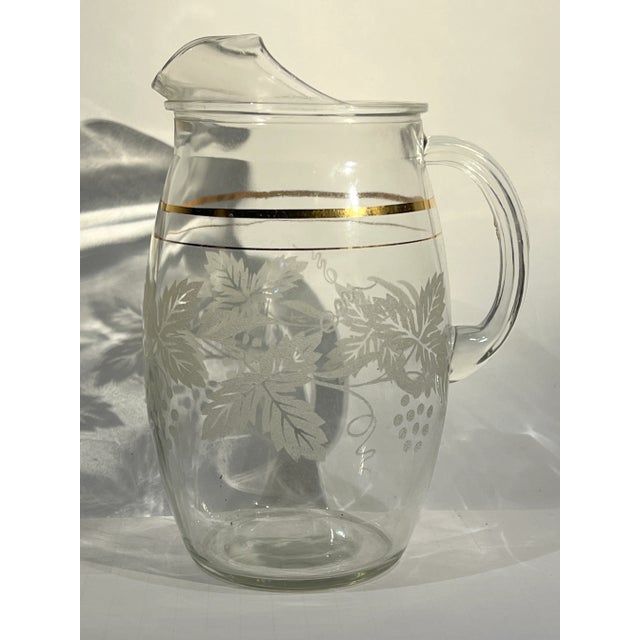 Mid 20th Century Bartlett Collins Etched Glass Pitcher Grape Leaves and Vines For Sale - Image 5 of 7