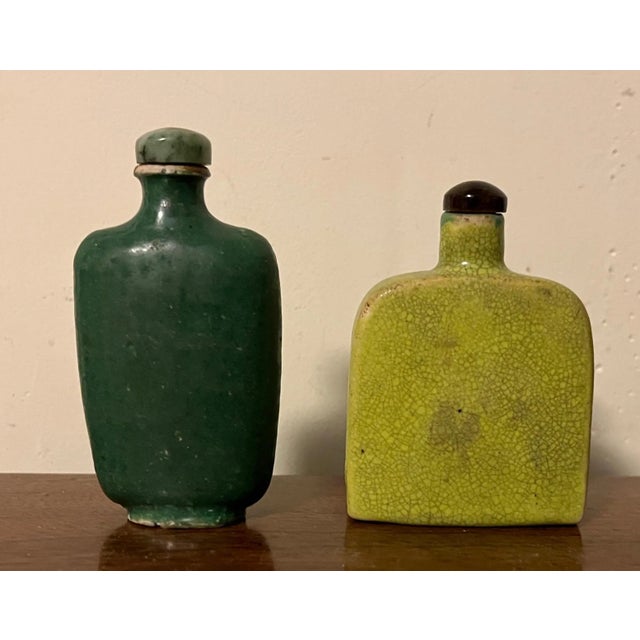 Antique 19th Century Chinese Monochrome Green Porcelain Snuff Bottles - a Pair For Sale - Image 10 of 13