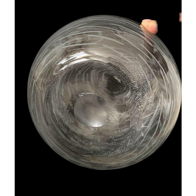 Transparent Vintage MCM Belgium Handblown Glass Vase Etched Lines 8.5x10.5” For Sale - Image 8 of 8