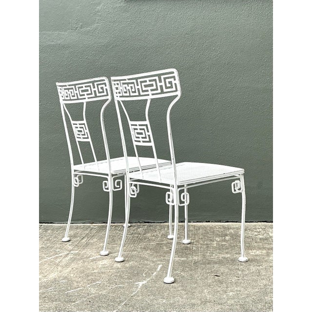 Metal Vintage Salterini Greek Key Wrought Iron Dining Chairs, Attributed - A Pair For Sale - Image 7 of 12