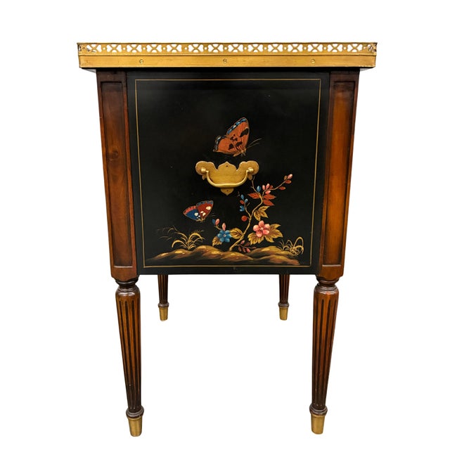 Shell Vintage Theodore Alexander Hand-Painted Chinoiserie Three-Drawer Accent Chest With Brass Gallery For Sale - Image 7 of 12