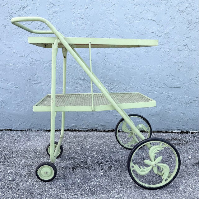 Vintage Mid Century Rolling Foldable Two Tier Bar Cart For Sale - Image 4 of 10