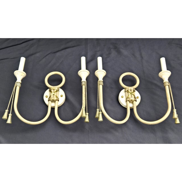 Selling a pair of double wall sconces by Fine Arts Lamps, original stickers on the back. Brass details including the woven...