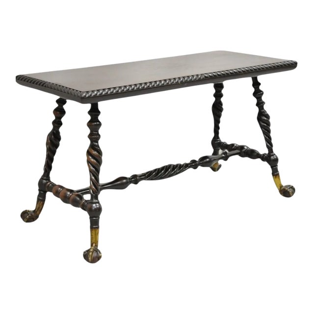 19th Century Merklen Brothers Victorian Barley Twist Mahogany Ball & Claw Bench For Sale