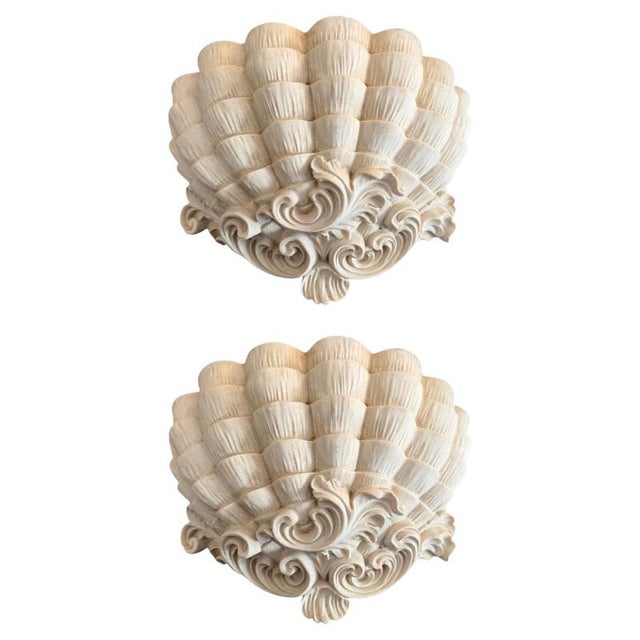 Antique French Biscuit Ceramic Shell-Form Wall Sconces, 1890, Set of 2 For Sale - Image 10 of 10