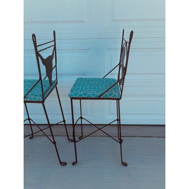 1990s Pair Vintage Teena Iron Works Southwestern Bar Stools For Sale - Image 5 of 12