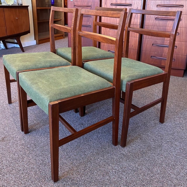 Set of Four Mid Century Modern Teak Frame Dining Chairs, UK Import c.1960 Quality Built Dining Chairs - Solid Support -...