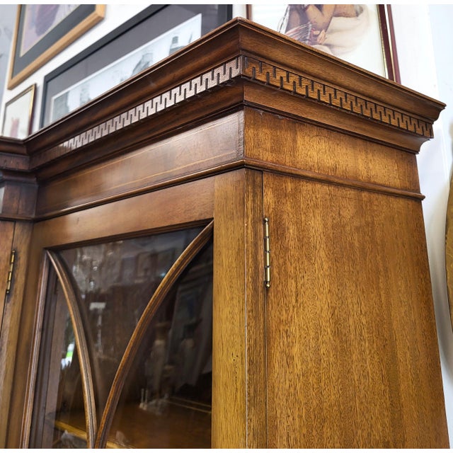 Vintage American Mahogany & Bubble Glass Curio Vitrine Bookcase Breakfront For Sale - Image 16 of 18