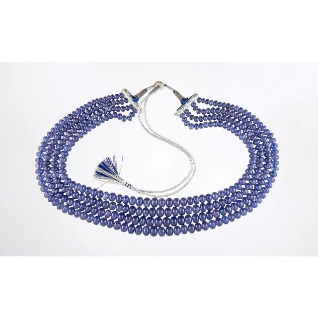Tanzanite Necklace 4 Strand MultiStrand Blue Rondelles Bead 16-5mm Natural Large For Sale - Image 4 of 7