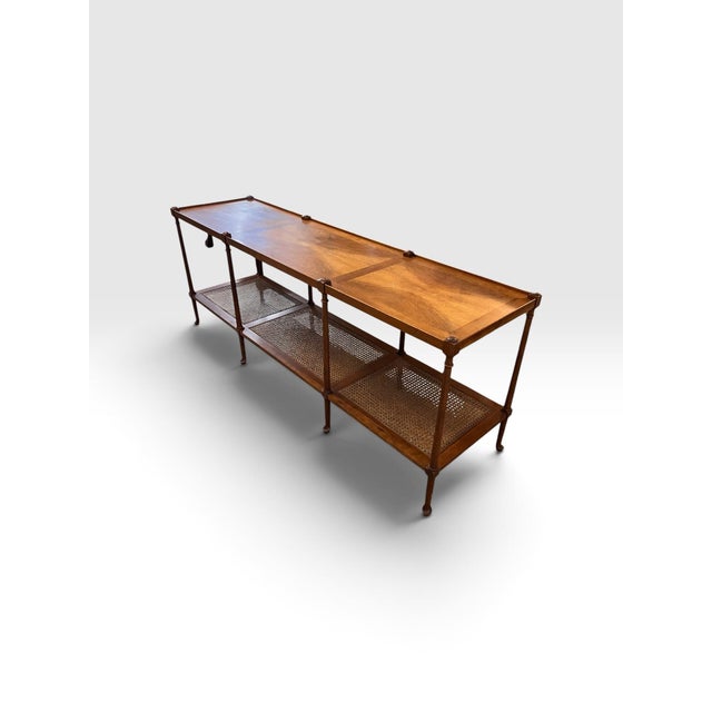 1960s Vintage Baker Furniture Faux Bamboo Walnut & Cane Console / Sofa Table, Circa 1960s For Sale - Image 5 of 11