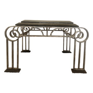 Late 20th Century French Art Deco Style Iron and Marble End Table For Sale