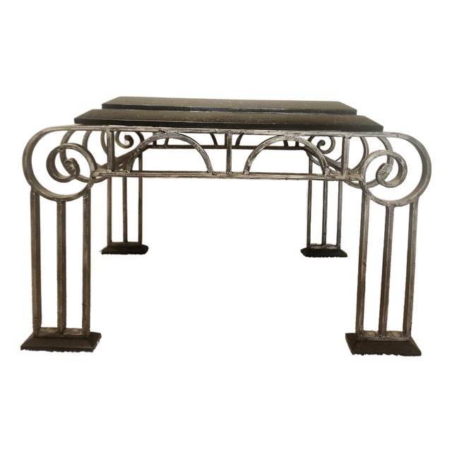 Late 20th Century French Art Deco Style Iron and Marble End Table For Sale