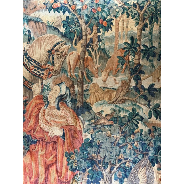 French Figural Verdure Tapestry, Mid-Century For Sale - Image 4 of 5