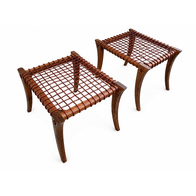 Vintage Solid Walnut Klismos Ottomans- Pair For Sale In San Diego - Image 6 of 6