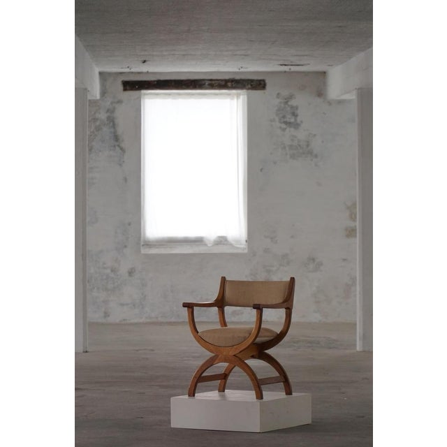 1960s Mid-Century Modern Kurul Armchair in Oak and Hessian by Henning Kjærnulf, 1960s For Sale - Image 5 of 18
