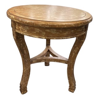 Vintage Neoclassical Distressed Gilt Round Side Table With Inlay Detail For Sale
