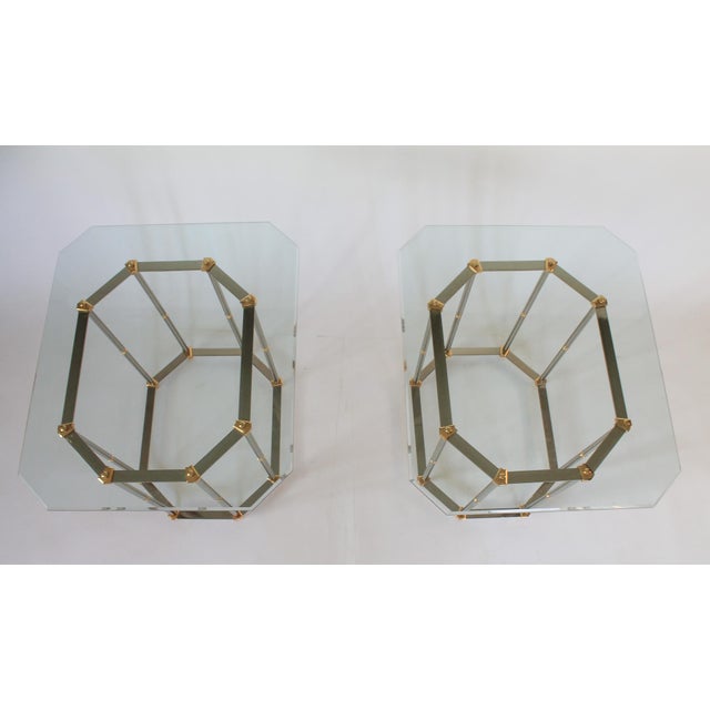 Vintage Hollywood Regency Style Brass and Chrome End Tables - A Pair For Sale - Image 9 of 13