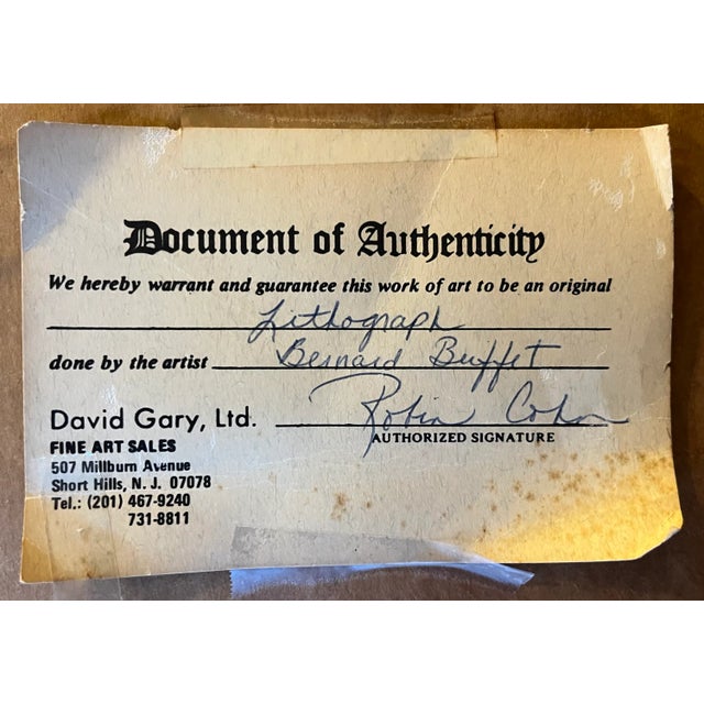 Bernard Buffet (France 1928 - 1999) Mid Century Modern Colored Lithograph Still Life of a Wine Bottle and Fish 1967 For Sale - Image 10 of 12