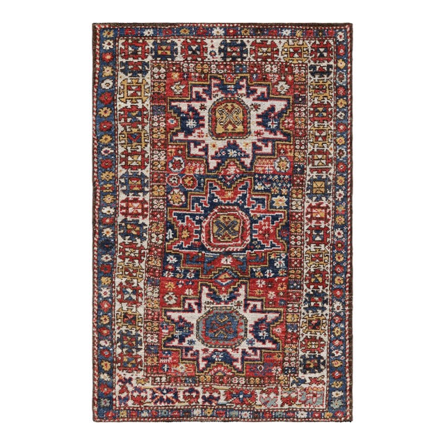 Rug & Kilim’s Caucasian Style Rug in Red and Blue With Lesghi Star Medallions For Sale