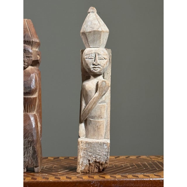 Tribal Pair of Antique Hand Carved Folk Art Figurative Remnants For Sale - Image 3 of 12