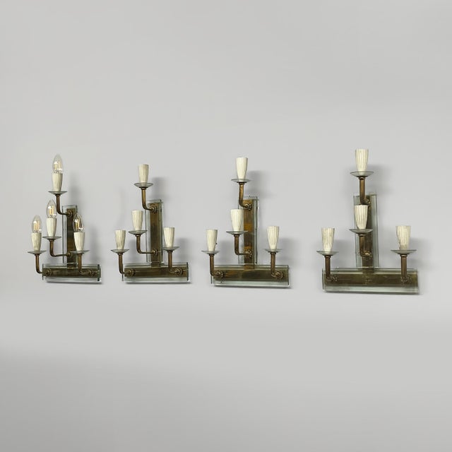 Italian Art Deco Glass and Brass Wall Lights, 1930s, Set of 4 For Sale - Image 11 of 11