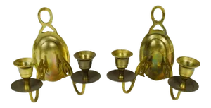Mid 20th Century Solid Brass Double Candle Holder Wall Mounted Sconces - a Pair