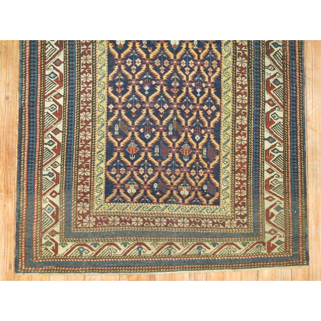 Contemporary Tribal Navy Blue Antique Kuba Caucasian Handwoven Early 20th Century Rug - 3'2" x 4'7" For Sale - Image 3 of 6