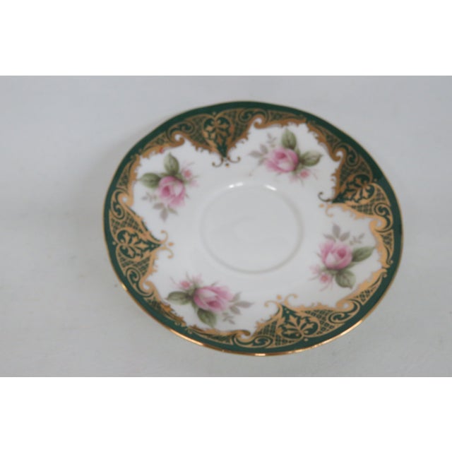 Ceramic Staffordshire Elizabethan Green Bone China Cabbage Roses Tea Cup & Saucer 4648b For Sale - Image 7 of 12