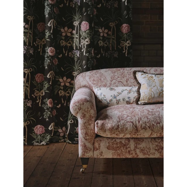 Referencing an archive document Fringed Tulip Toile is reimagined as a distressed batik style print. Double-headed parrot...