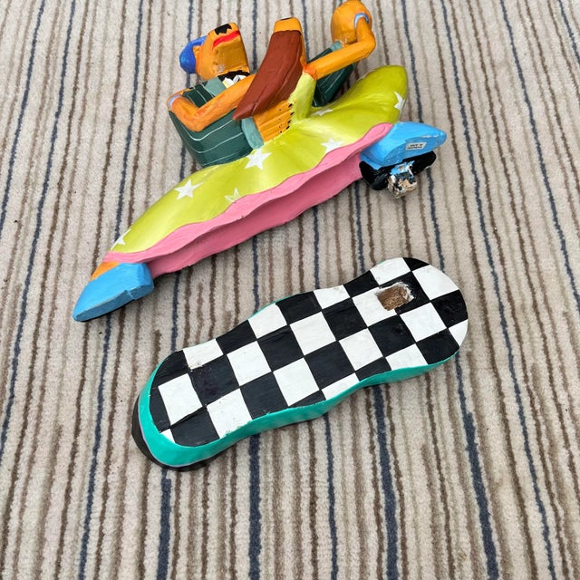 1980s Colorful Hand Carved Wood Dancing Dogs Figurine. For Sale - Image 10 of 12