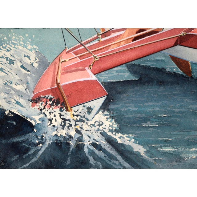 1980s Solo Race in a Catamaran - Adventure Illustration in Watercolor and Ink on Paper by Edward T. Liljenwall For Sale - Image 5 of 7